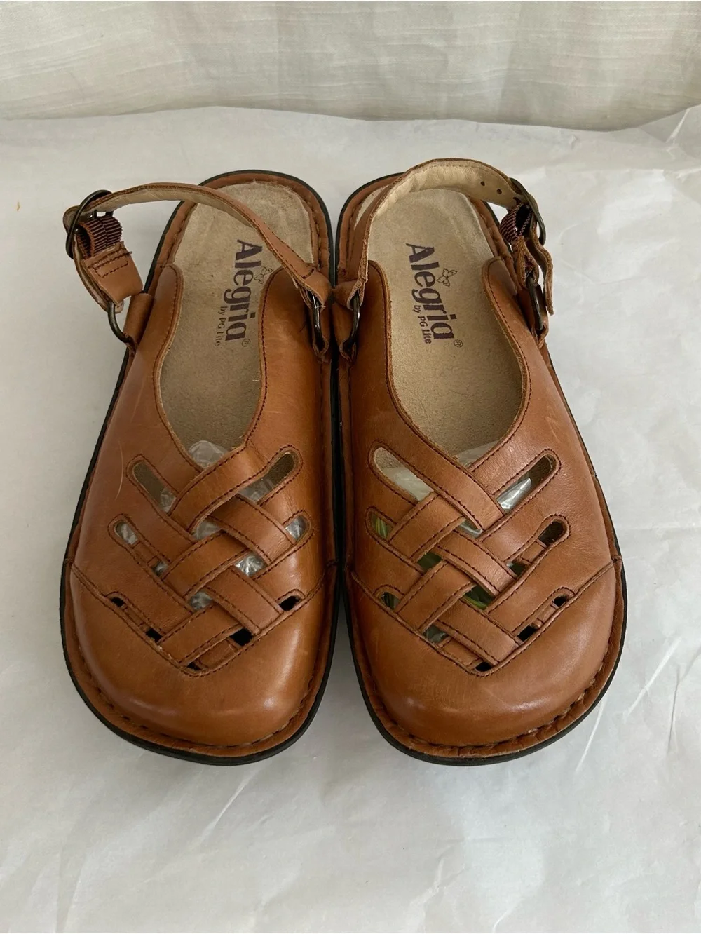 Alegria Tan Leather‎ Woven Slingback Sandals